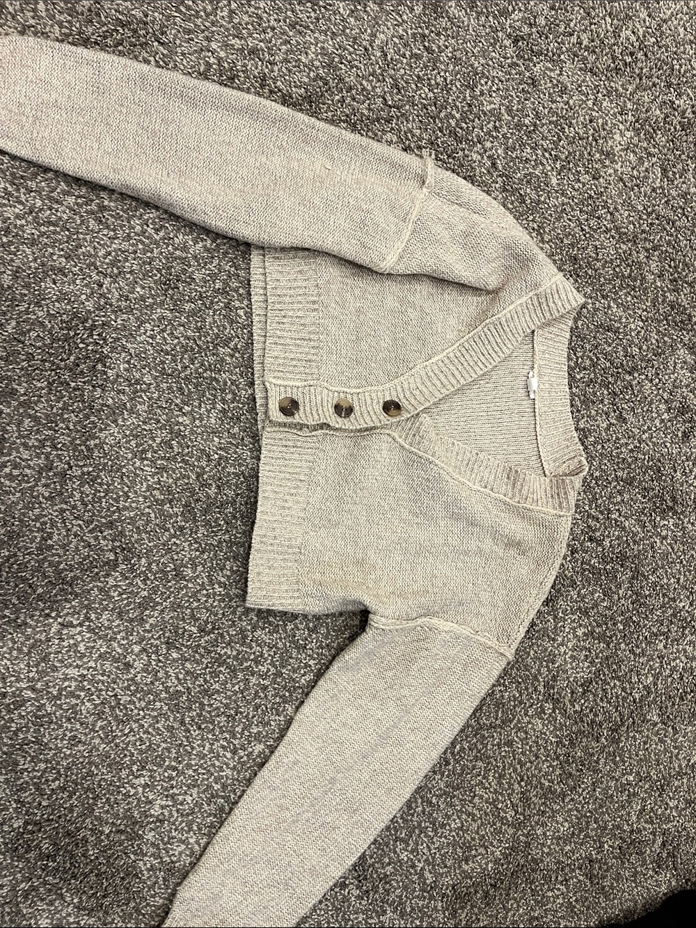 Garage Cropped Beige Button-Front Cardigan